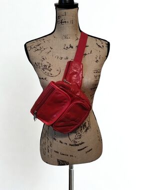 Vintage Red Leather Fanny Pack